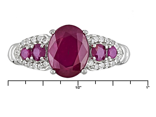 2.41ct Oval Mahaleo® And .35ctw Round Mozambique Ruby With .15ctw Round White Zircon Silver Ring - Size 11