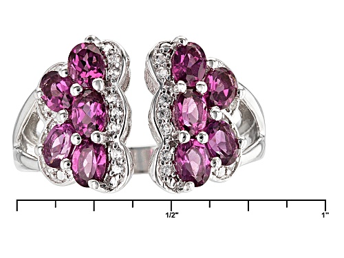 2.20ctw Oval Raspberry Color Rhodolite With .19ctw Round White Zircon Sterling Silver Ring - Size 6