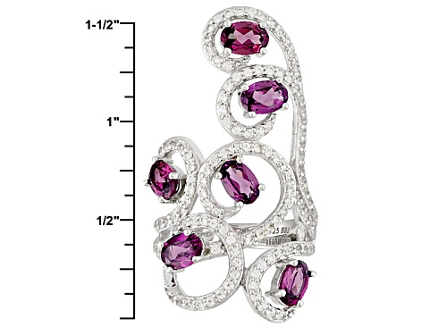 2.50ctw Oval Raspberry color Rhodolite And .77ctw Round White Topaz Sterling Silver Ring - Size 7