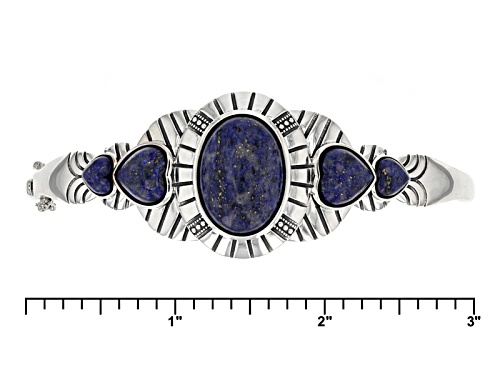 Oval And Heart Shape Cabochon Lapis Lazuli Sterling Silver Hinged Bangle Bracelet - Size 8