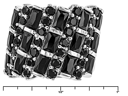 3.48ctw Rectangular Octagonal And Round Black Spinel Sterling Silver Band Ring - Size 5