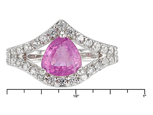 1.41ct Trillion Pink Mahaleo® Sapphire With .49ctw Round White Zircon Sterling Silver Ring - Size 8