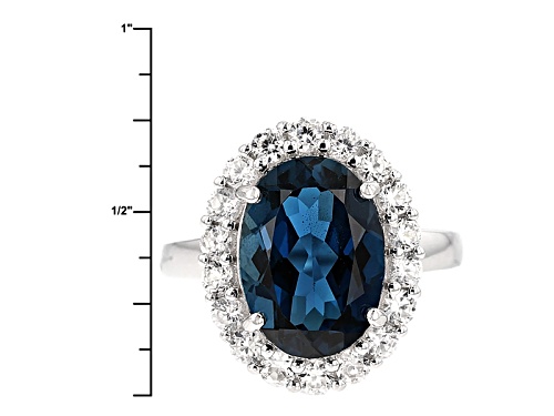 6.37ct Oval London Blue Topaz With 1.51ctw Round White Zircon Sterling Silver Ring - Size 12