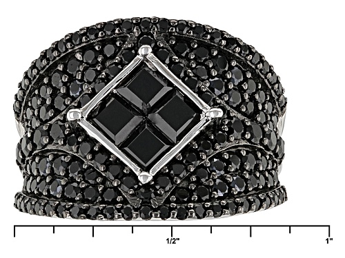 3.39ctw Square And Round Black Spinel Sterling Silver Ring - Size 5