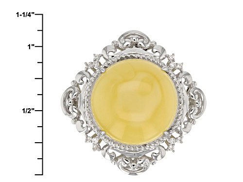 16mm Cabochon Round Butterscotch Amber And .09ctw Round White Zircon Sterling Silver Ring - Size 6