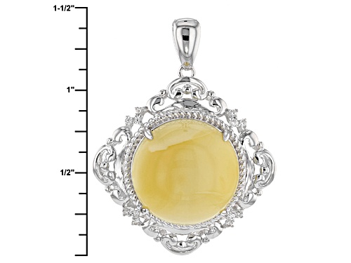 16mm Cabochon Round Baltic Amber And .09ctw Round White Zircon Sterling Silver Pendant With Chain