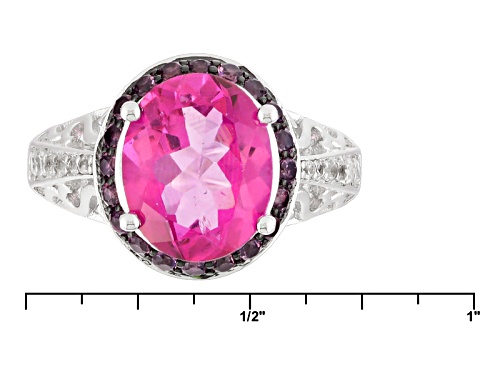 2.80ct Oval Pink Topaz With .46ctw Round Rhodolite Garnet And .07ctw White Zircon Silver Ring - Size 9