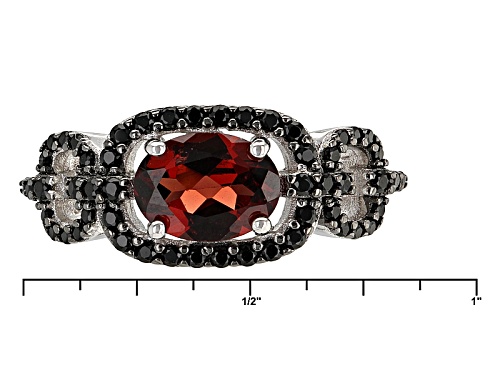 1.57ct Oval Vermelho Garnet™ And .39ctw Round Black Spinel Rhodium Over Sterling Silver Ring - Size 9