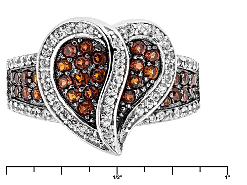 .36ctw Round Vermelho Garnet™ And .42ctw Round White Zircon Rhodium Over Sterling Silver Heart Ring - Size 9