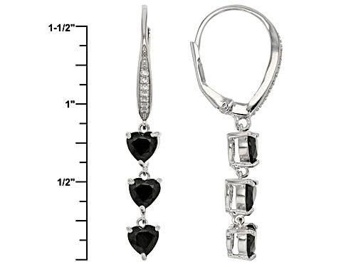 3.10ctw Heart Shape Black Spinel And .20ctw Round White Zircon Rhodium Over Silver 3-Stone Earrings