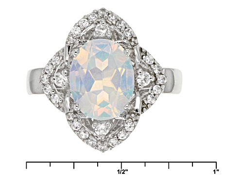 1.49ct Oval Lab Created Opal And .23ctw Round White Zircon Sterling Silver Ring - Size 6