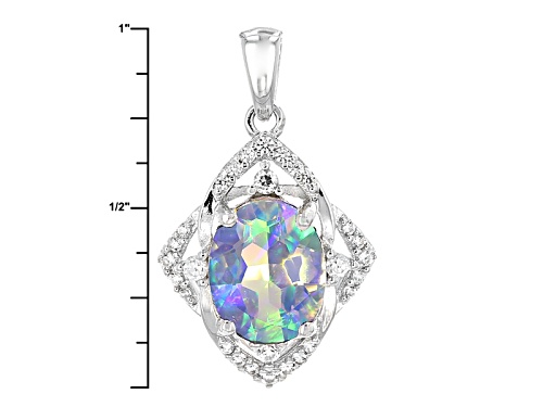 1.49ct Oval Lab Created Opal And .23ctw Round White Zircon Sterling Silver Pendant With Chain