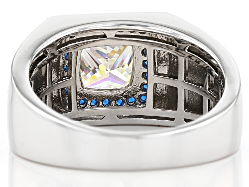 3.25ct Strontium Titanate and .24ctw Lab Created Blue Spinel Silver Mens Ring - Size 11
