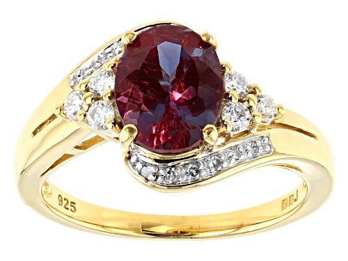 1.82ct lab alexandrite, .30ctw lab moissanite,   .04ctw diamond accent 18k gold over silver ring - Size 8