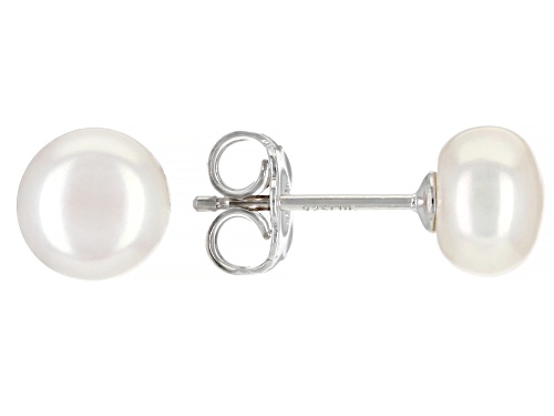 7-7.5mm And 9-10mm White Cultured Freshwater Pearl Rhodium Over Sterling Silver Earrings Set of Two