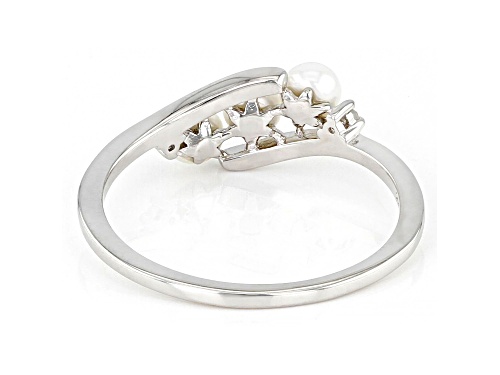 3.5-4mm White Cultured Freshwater Pearl And Diamond Accent Rhodium Over Sterling Silver Ring - Size 7