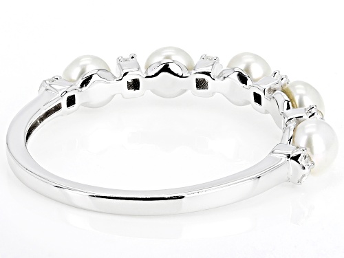 3.5-4mm White Cultured Freshwater Pearl And .12ctw White Topaz Rhodium Over Sterling Silver Ring - Size 7