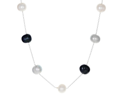 8-9mm Mutli-Color Cultured Freshwater Pearl Rhodium Over Sterling Necklace Bracelet And Earring Set