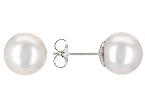 9-10mm White Cultured Freshwater Pearl Rhodium Over Sterling Silver Necklace And Earring Set