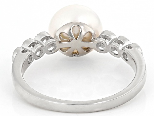 8mm White Cultured Freshwater Pearl and 0.35ctw Bella Luce™ Rhodium Over Sterling Silver Ring - Size 12