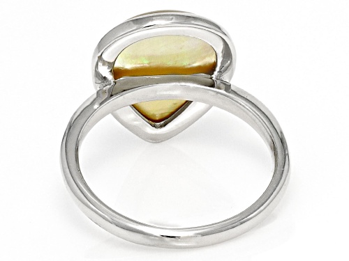 16x12mm Pear Shaped Golden South Sea Mother Of Pearl Rhodium Over Sterling Silver Ring - Size 12