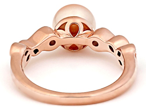 7.5-8mm Peach Cultured Freshwater Pearl and White Zircon 14k Rose Gold Over Sterling Silver Ring - Size 12
