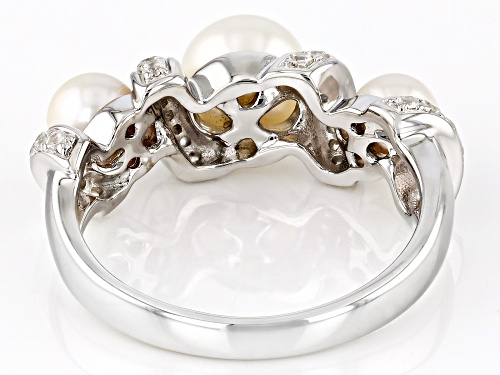 4.5-7mm White Cultured Freshwater Pearl and White Zircon Rhodium Over Sterling Silver Ring - Size 9