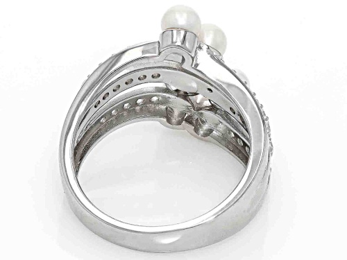 3.5-5.5mm White Cultured Freshwater Pearl and White Zircon Rhodium Over Sterling Silver Ring - Size 11