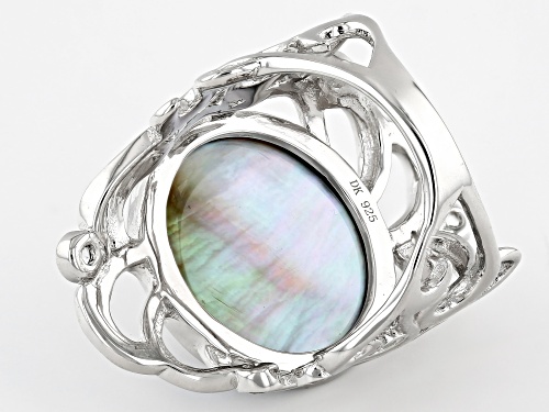 15mm Platinum Cultured South Sea Mabe Pearl With White Topaz Rhodium Over Sterling Silver Ring - Size 11