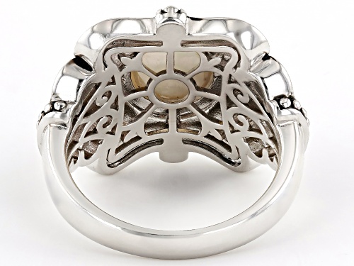 9mm White Mother-of-Pearl Rhodium Over Sterling Silver Oxidized Ring - Size 6