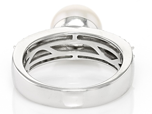 9-9.5mm Cultured Freshwater Pearl with Pink Sapphire & White Zircon Rhodium Over Silver Ring - Size 11