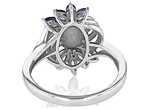 8-9mm White Cultured Freshwater Pearl and 0.64ctw Tanzanite Rhodium Over Sterling Silver Ring - Size 12
