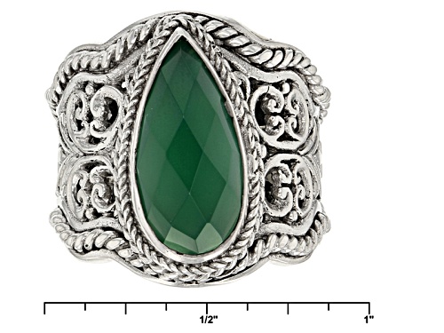 Artisan Gem Collection Of Bali™ 16x8mm Pear Shape Green Onyx Sterling Silver Solitaire Ring - Size 12