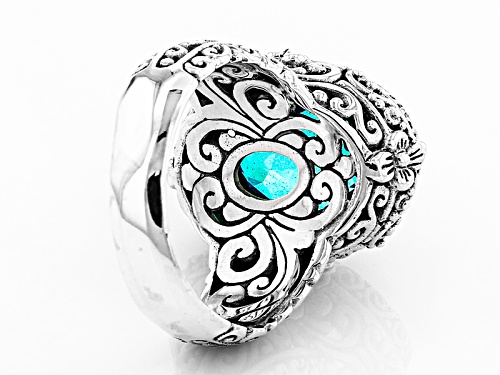 Artisan Gem Collection Of Bali™ Rainbow Paraiba Blue Quartz Triplet Silver Solitaire Ring - Size 12