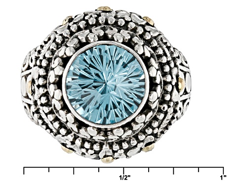 Artisan Gem Collection Of Bali™ 4.36ct Round Blue Topaz Silver With 18kt Yellow Gold Accent Ring - Size 12