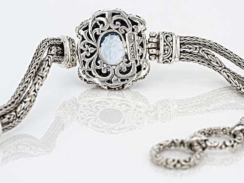 Artisan Gem Collection Of Bali™ 5.87ct Oval Carved Blue Topaz Sterling Silver Bracelet - Size 7.5