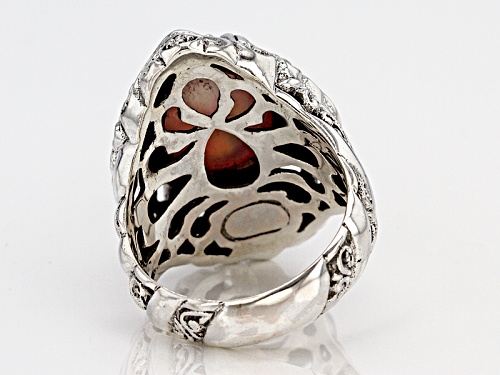 Artisan Collection Of Bali™14x10mm Pear Shape Peach Mother Of Pearl Triplet Silver Solitaire Ring - Size 12