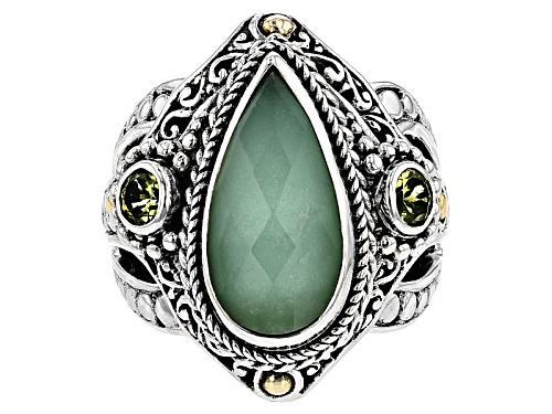 Artisan Collection Of Bali™ Mint Chrysoprase Doublet with .56ctw Peridot Silver & 18k Gold Ring - Size 5