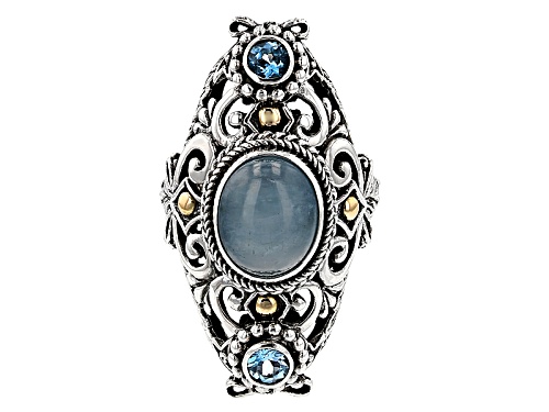 Artisan Collection Of Bali™ Milky Aquamarine, .60ctw Swiss Blue Topaz Silver & 18k Gold Ring - Size 6