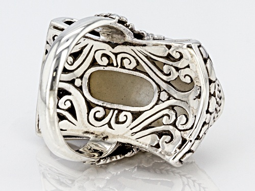 Artisan Collection Of Bali™ Oval Carved White Mother Of Pearl Flowers Silver Solitaire Ring - Size 6