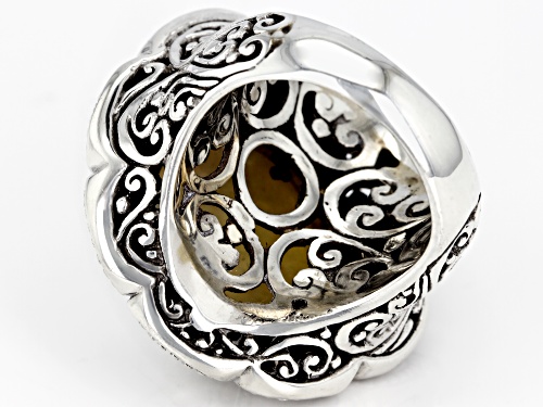 Artisan Collection Of Bali™ 26mm Round Carved Mother Of Pearl Face Sterling Silver Ring - Size 6