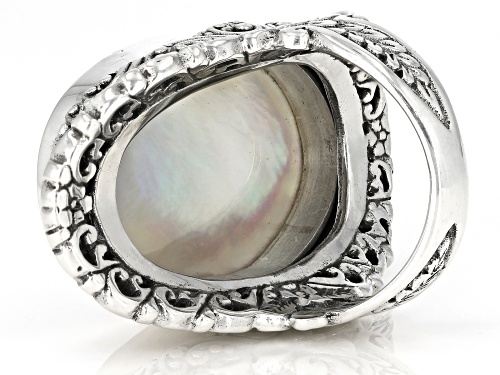 Artisan Collection Of Bali™ 28x17mm Carved Mother Of Pearl With Inlaid Paua Shell Ring - Size 7
