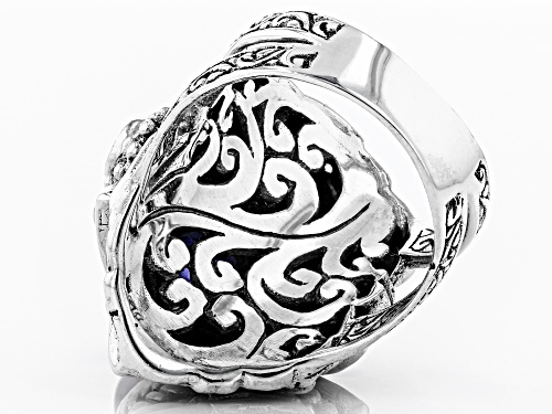 Artisan Collection Of Bali™ Oval Cabochon Tanzanite & 0.12ctw Round Tanzanite Silver Ring - Size 10