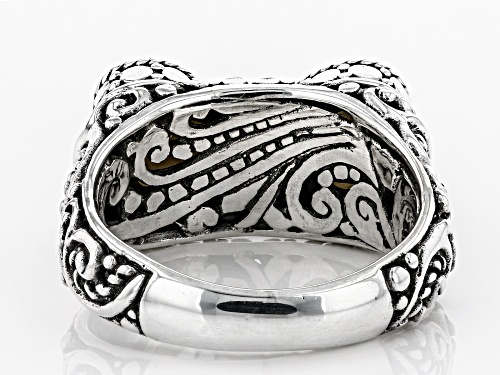 Artisan Collection Of Bali™ Custom Shape, Carved White Mother Of Pearl Dog Bone Silver Ring - Size 12