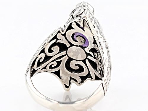 Artisan Collection Of Bali™ 2.64ctw Mixed Shapes, Carved & Checkerboard Amethyst Silver Ring - Size 7