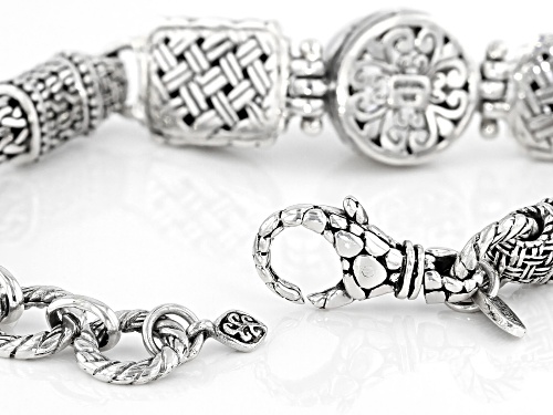 Artisan Collection Of Bali™ 5.27ct 12mm Round White Quartz Silver Basket Weave Design Bracelet - Size 7