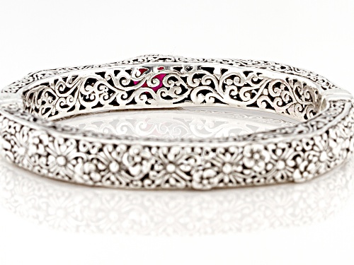 Artisan Collection Of Bali™ 2.13ct 8mm Round Mahaleo® Ruby Sterling Silver Bangle Bracelet - Size 6.75