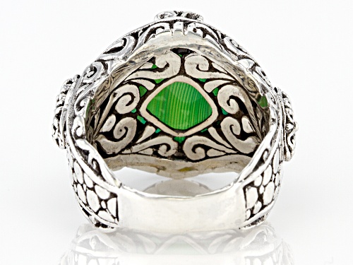 Artisan Collection Of Bali™ 12mm Square Cushion Green Banded Agate Silver Solitaire Ring - Size 7