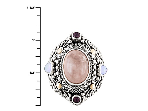 Artisan Collection Of Bali™Morganite, .13ctw Opal & Rhodolite Silver W/18k Gold Over Silver Ring - Size 4