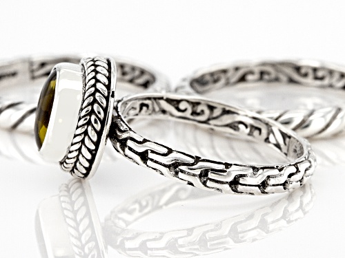 Artisan Collection of Bali™ 8mm Olive Quartz Silver Stackable Set of 3 Rings - Size 8